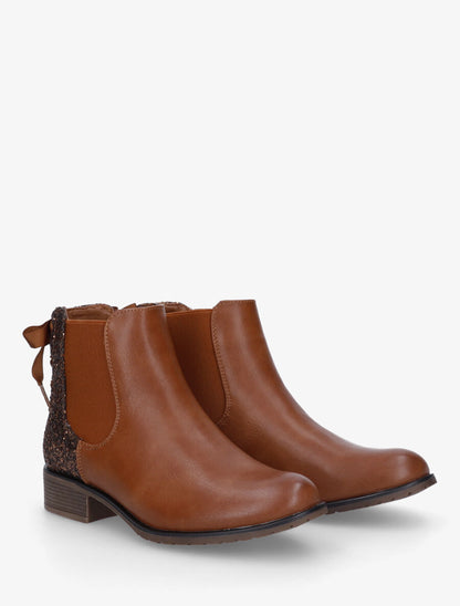 Bottines en simili à contrefort pailleté - Camel - 4
