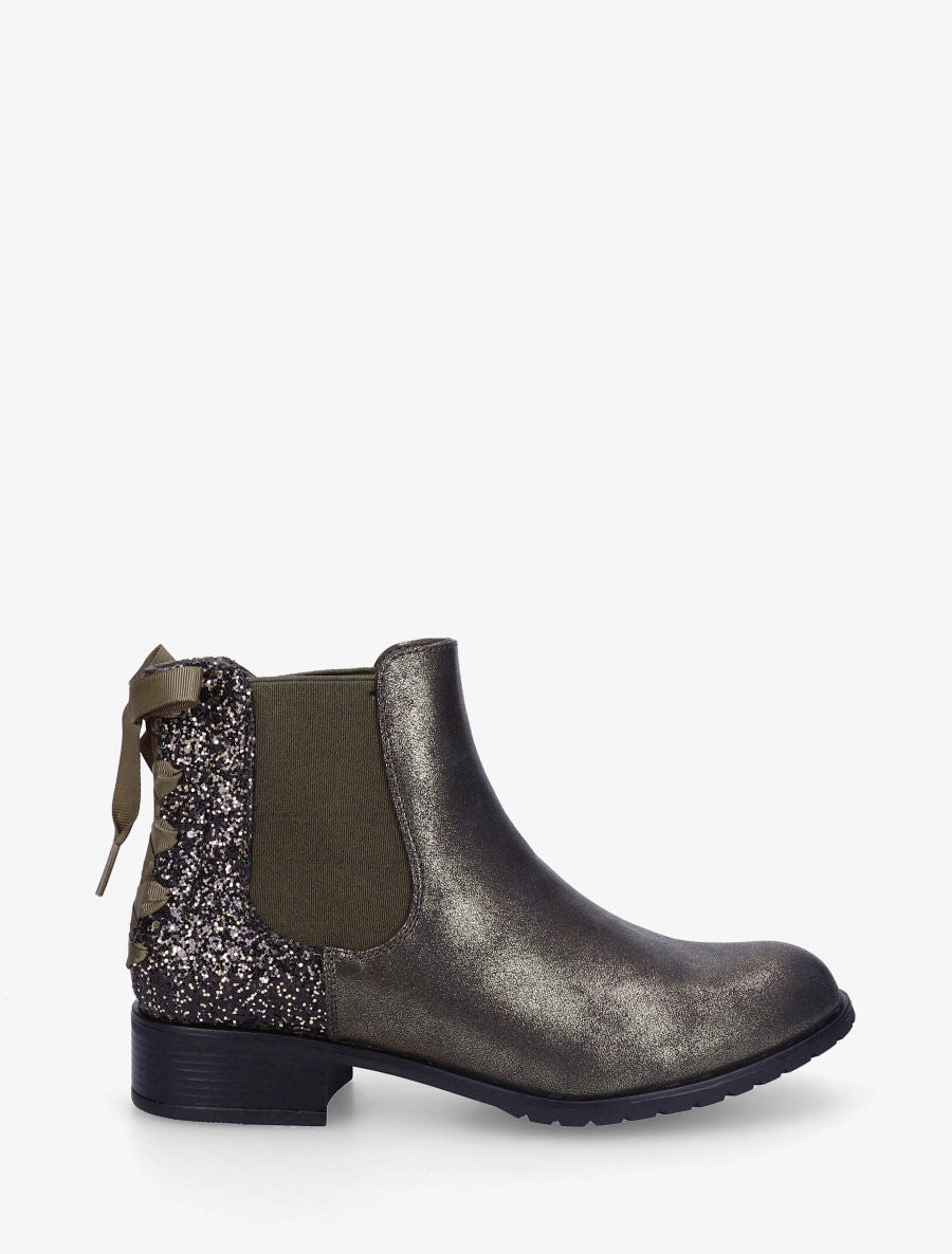Bottines en simili nacré à contrefort pailleté - Kaki - 1