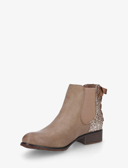 Bottines en simili à contrefort pailleté - Taupe - 3