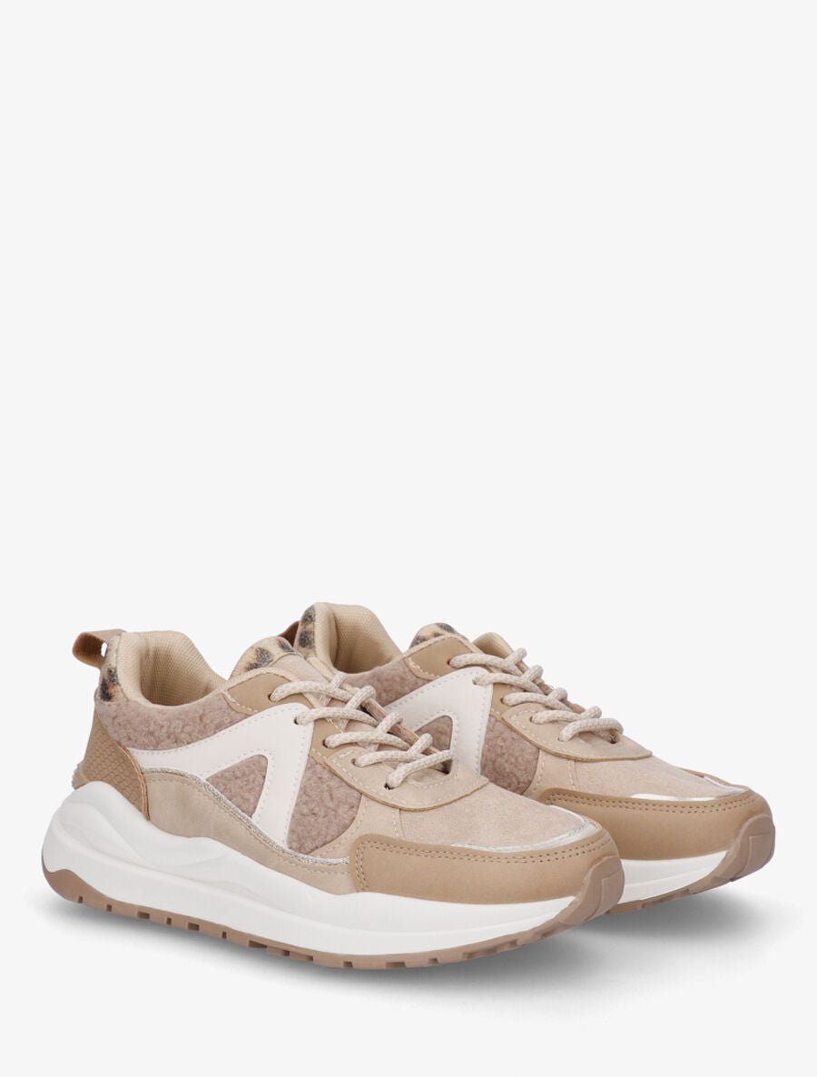 Baskets compensées multi-matières - Taupe - 4