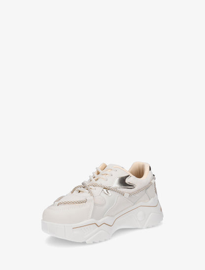 Baskets compensées à lacets stylisés - Beige - 3