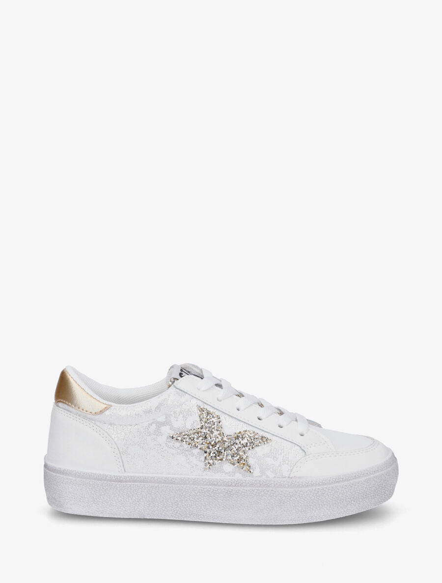 Sneakers bimatière et étoile incrustée - Blanc - 1