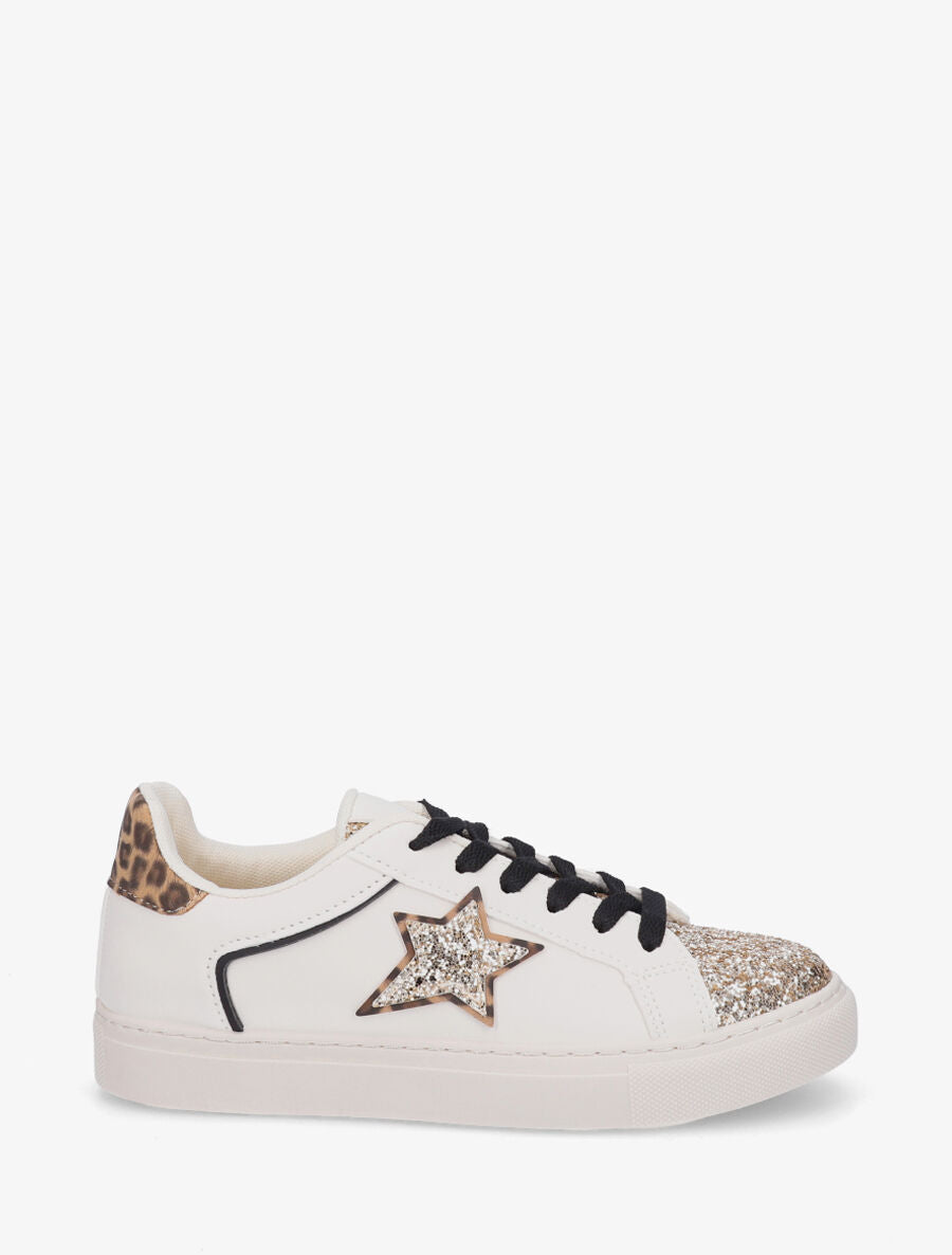 Sneakers en simili à détail étoile - Beige - 5