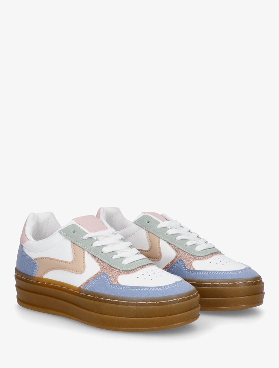 Sneakers à blocs multicolore et semelle épaisse - Bleu - 4