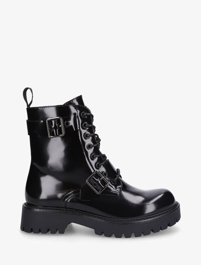 Bottines montantes vernies en simili - Noir - 1