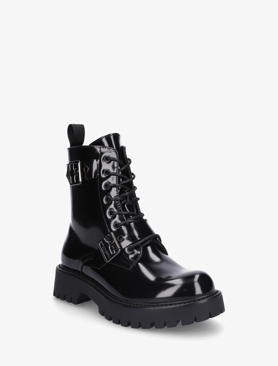 Bottines montantes vernies en simili - Noir - 2