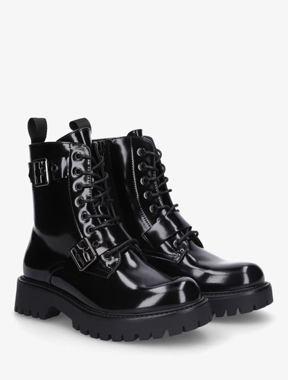 Bottines montantes vernies en simili - Noir - 4