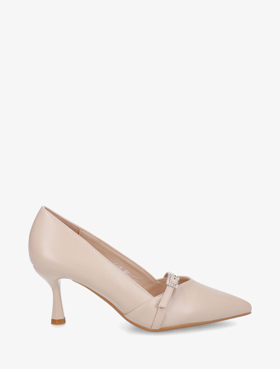 Escarpins en simili à boucle strassée - Beige - 1