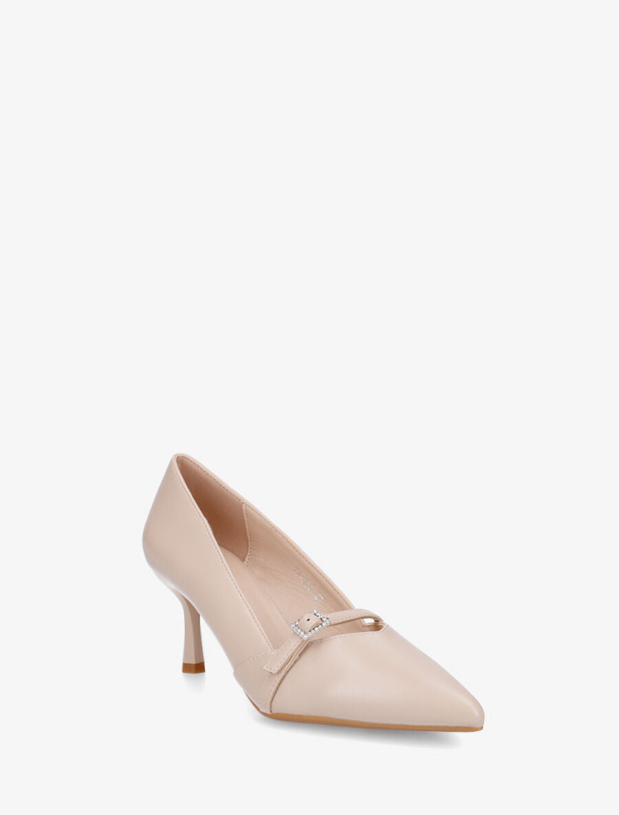 Escarpins en simili à boucle strassée - Beige - 2