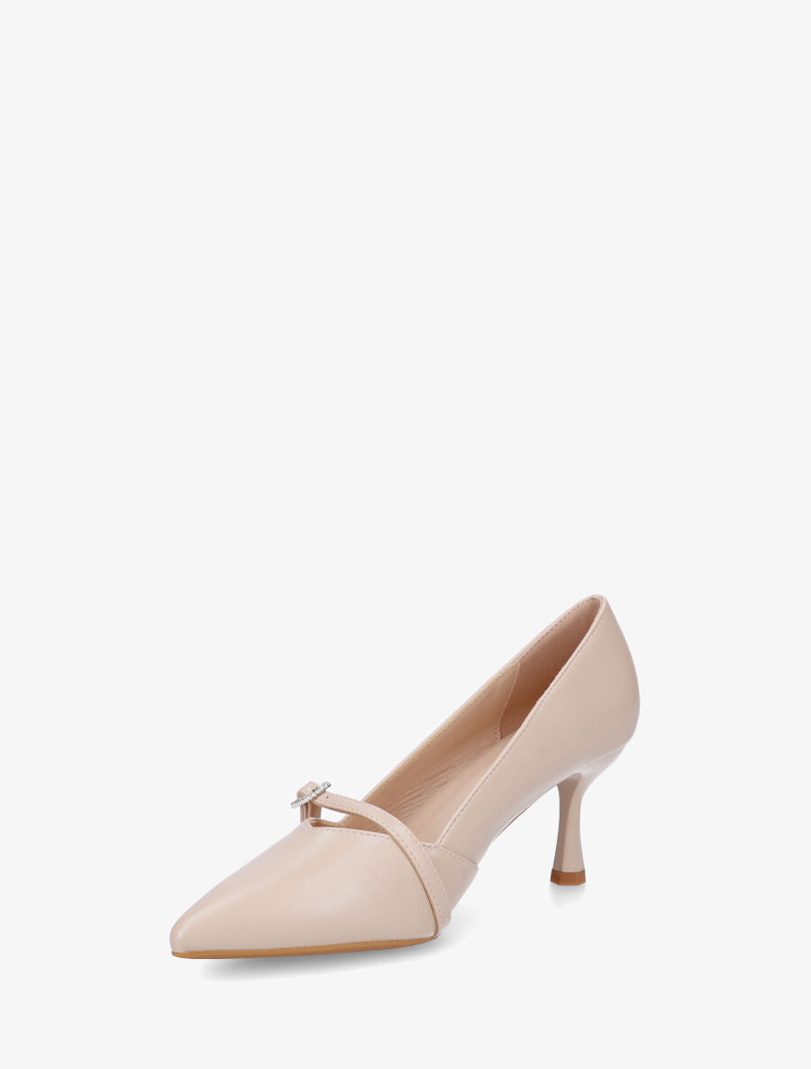 Escarpins en simili à boucle strassée - Beige - 3