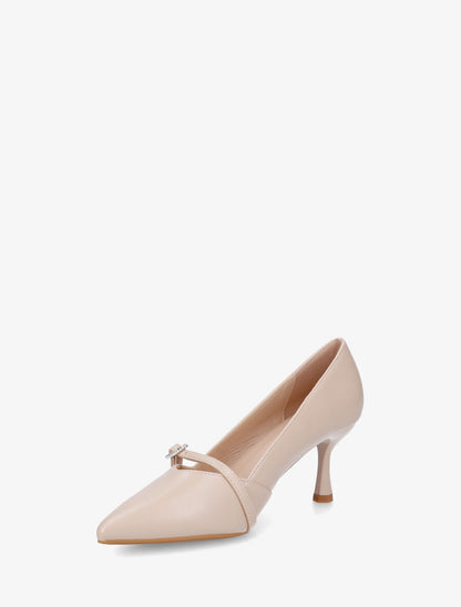 Escarpins en simili à boucle strassée - Beige - 3