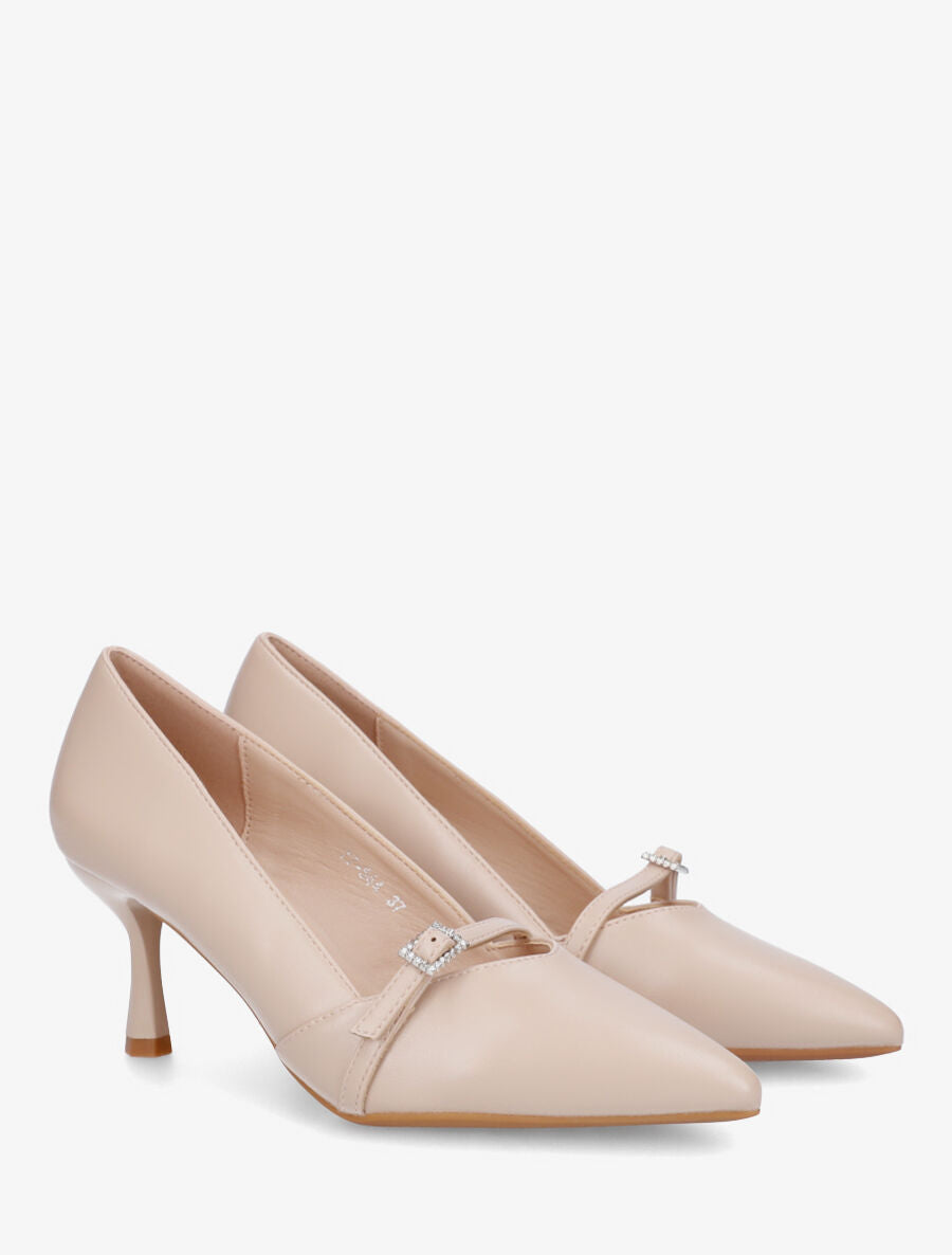 Escarpins en simili à boucle strassée - Beige - 4