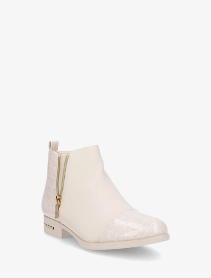 Bottines à imprimé croco et zip décoratif - Crème - 2