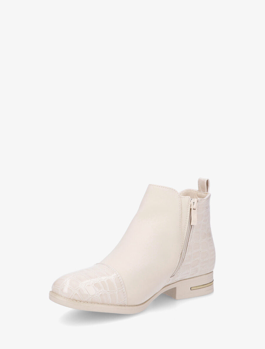 Bottines à imprimé croco et zip décoratif - Crème - 3
