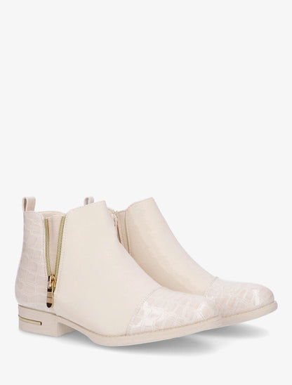 Bottines à imprimé croco et zip décoratif - Crème - 4