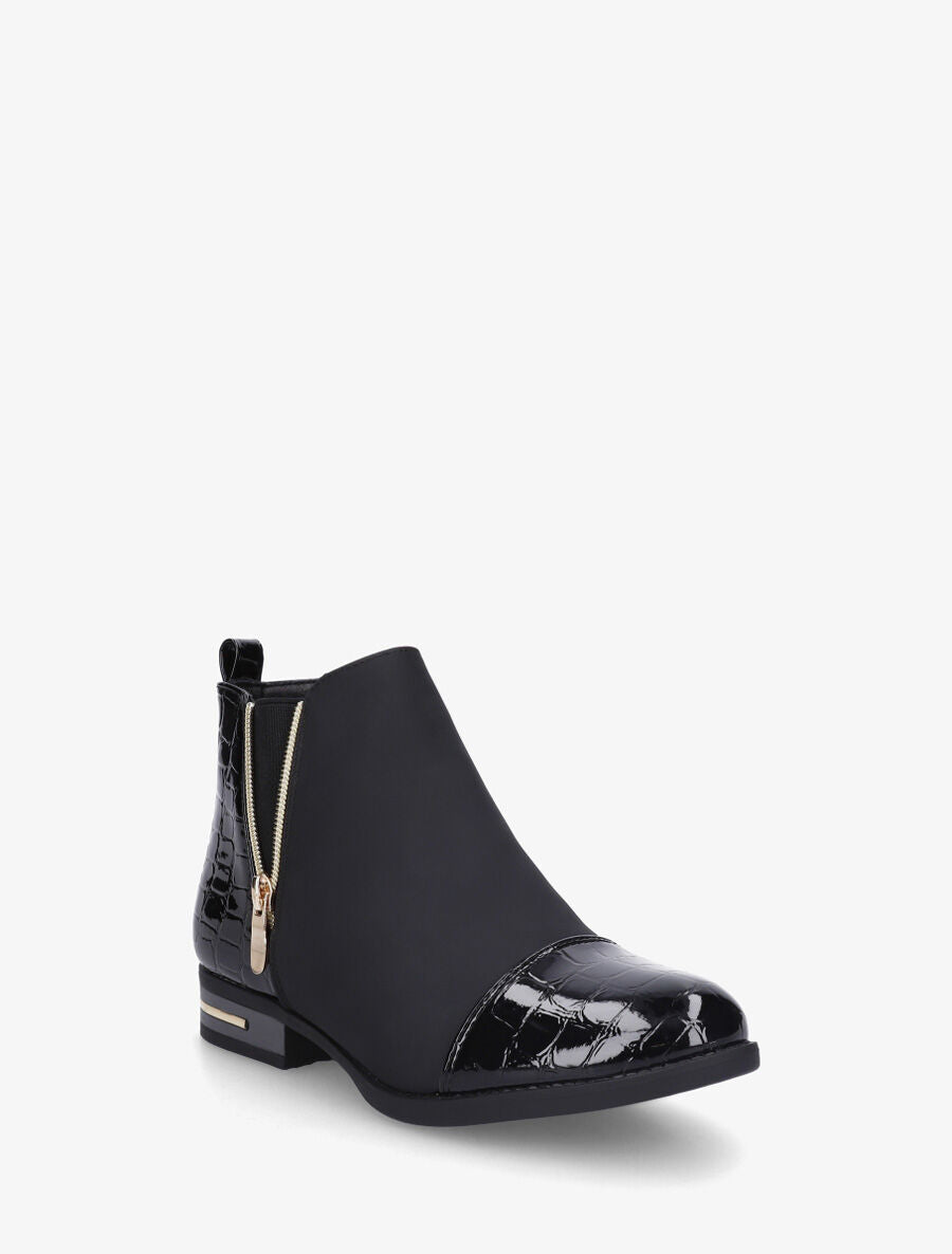 Bottines à imprimé croco et zip décoratif - Noir - 2