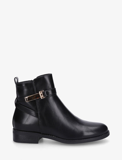 Bottines en simili à sangle dorée - Noir - 5
