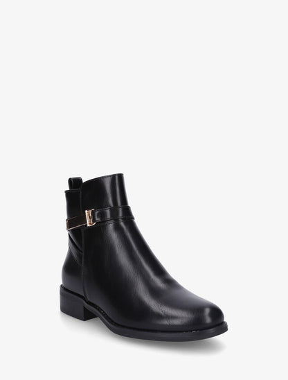 Bottines en simili à sangle dorée - Noir - 2