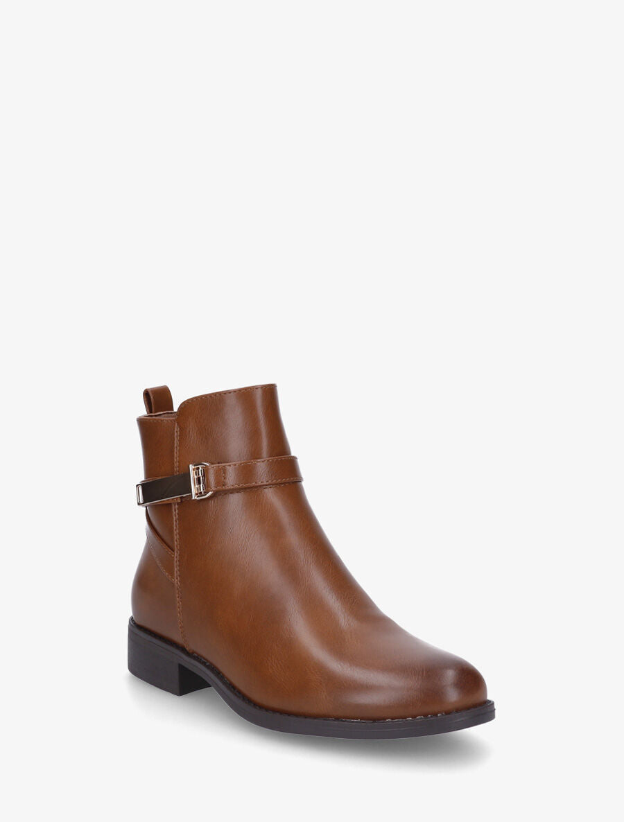 Bottines en simili à sangle dorée - Camel - 2