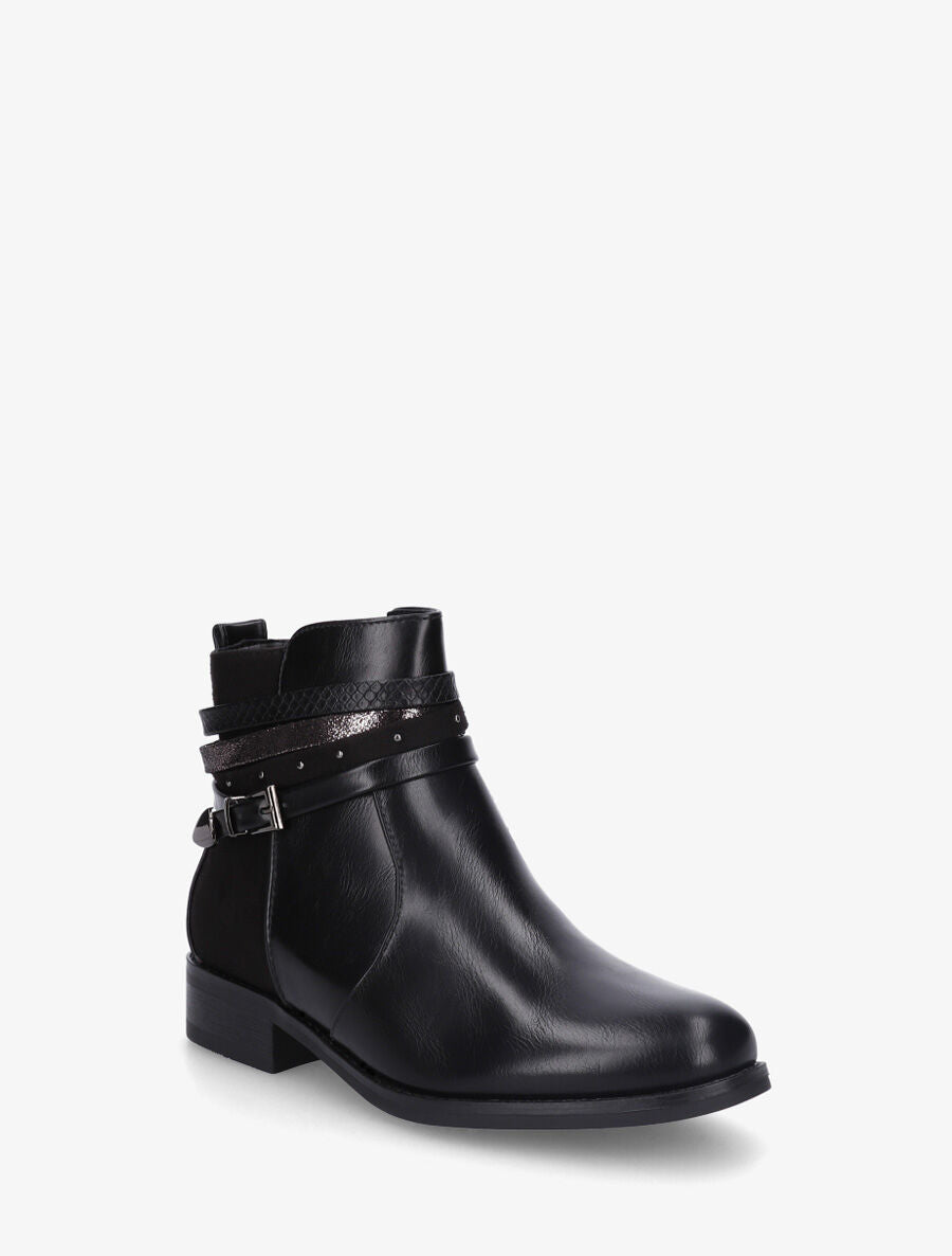 Bottines bi-matière à bandes dépareillés - Noir - 2