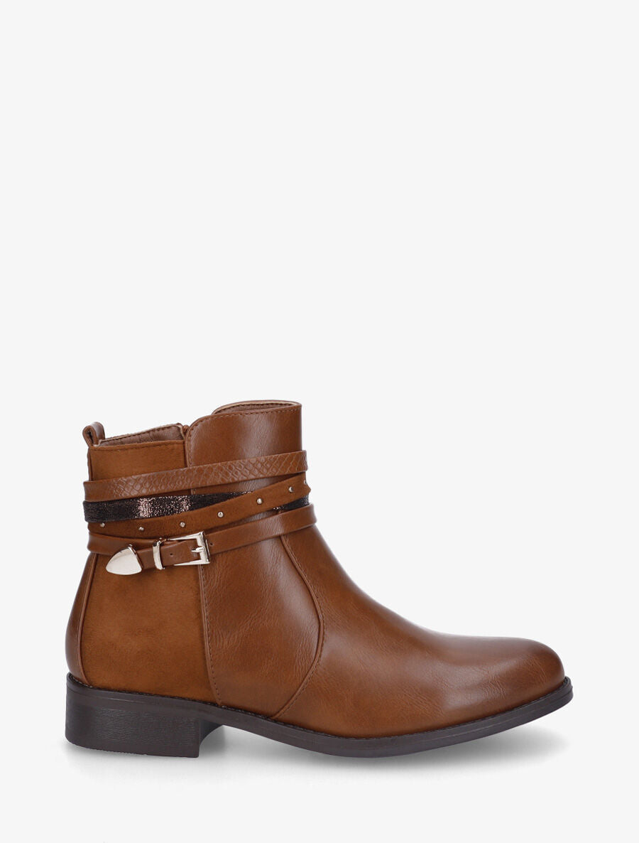Bottines bi-matière à bandes dépareillés - Camel - 1