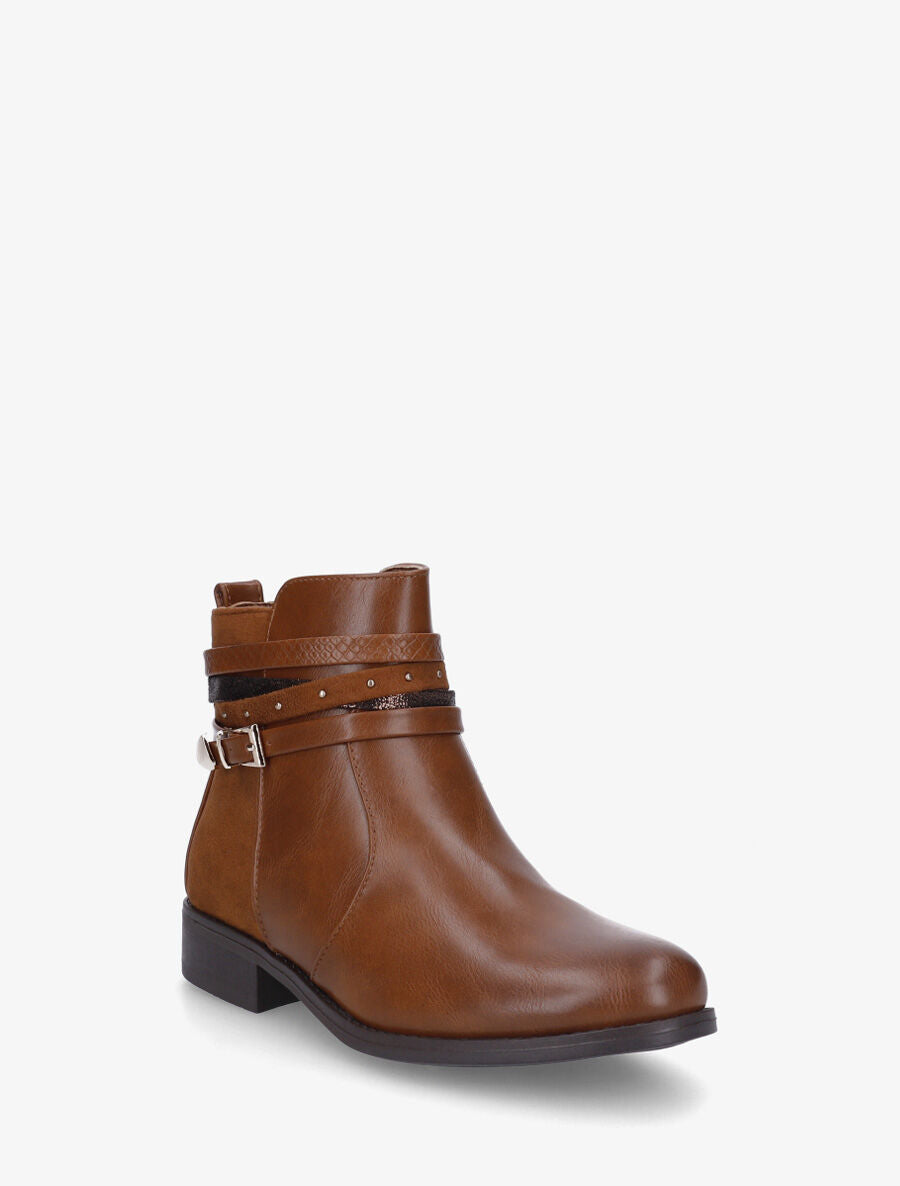 Bottines bi-matière à bandes dépareillés - Camel - 2