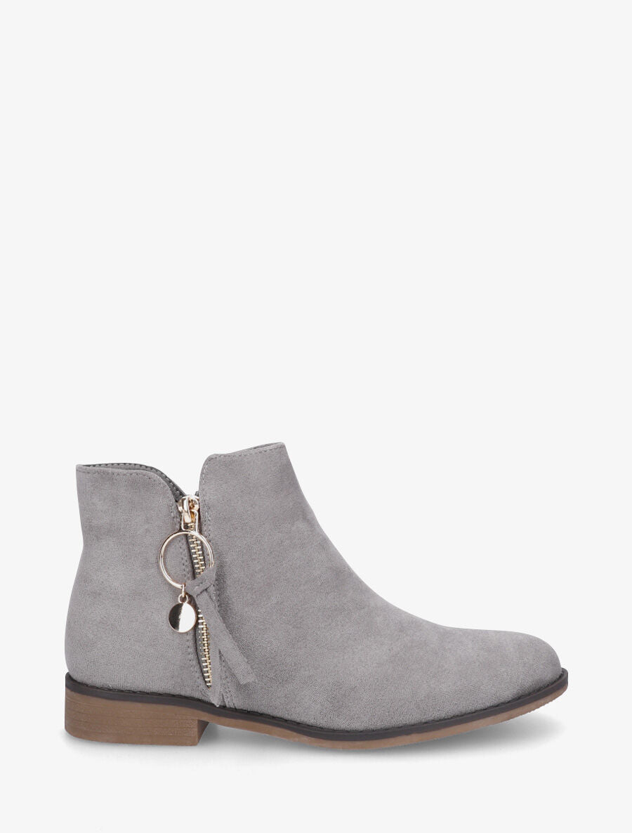 Bottines en suédine à zip décoratif - Gris - 5