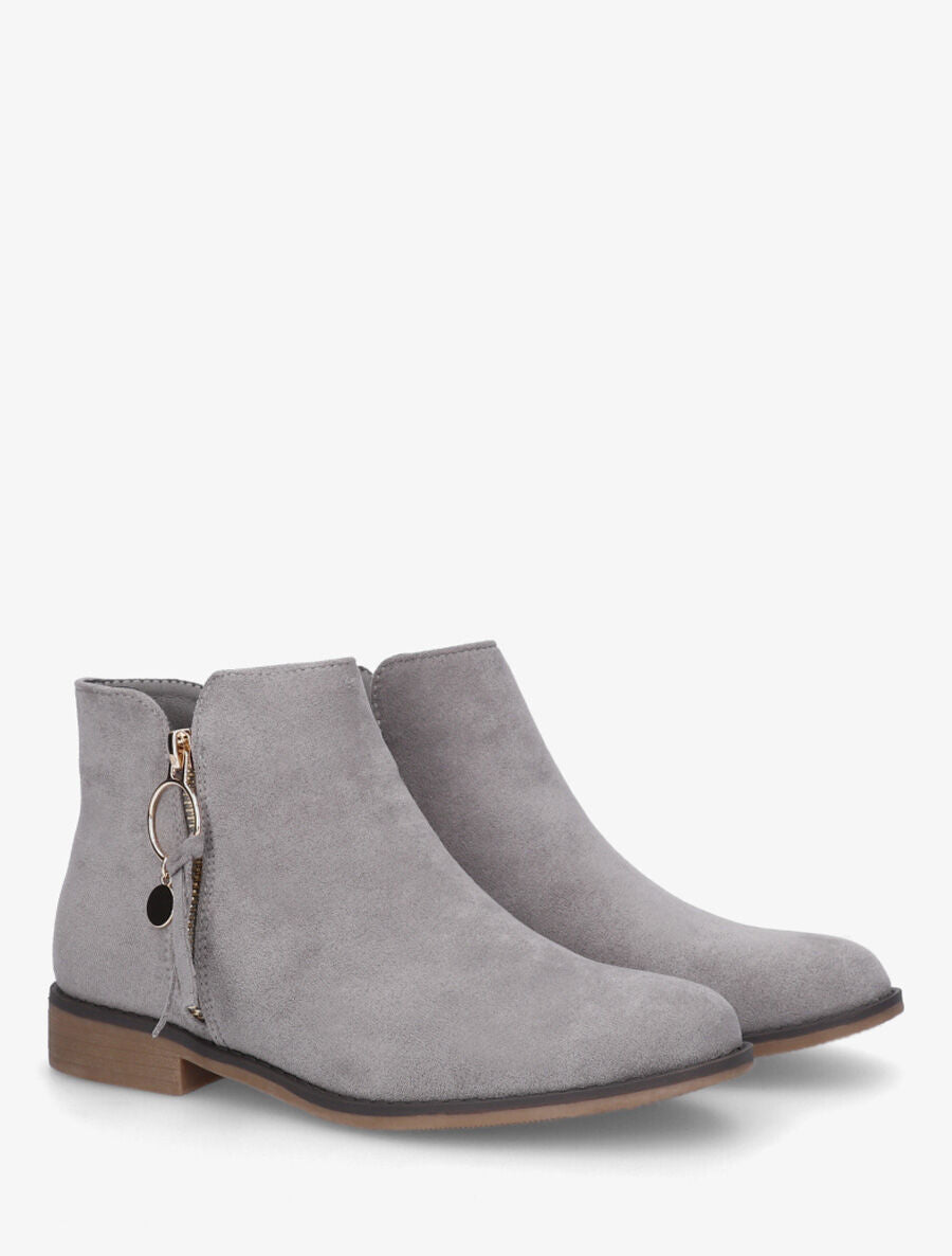 Bottines en suédine à zip décoratif - Gris - 4