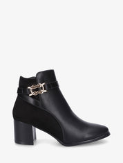Bottines à talon et boucle décorative - Noir - 1