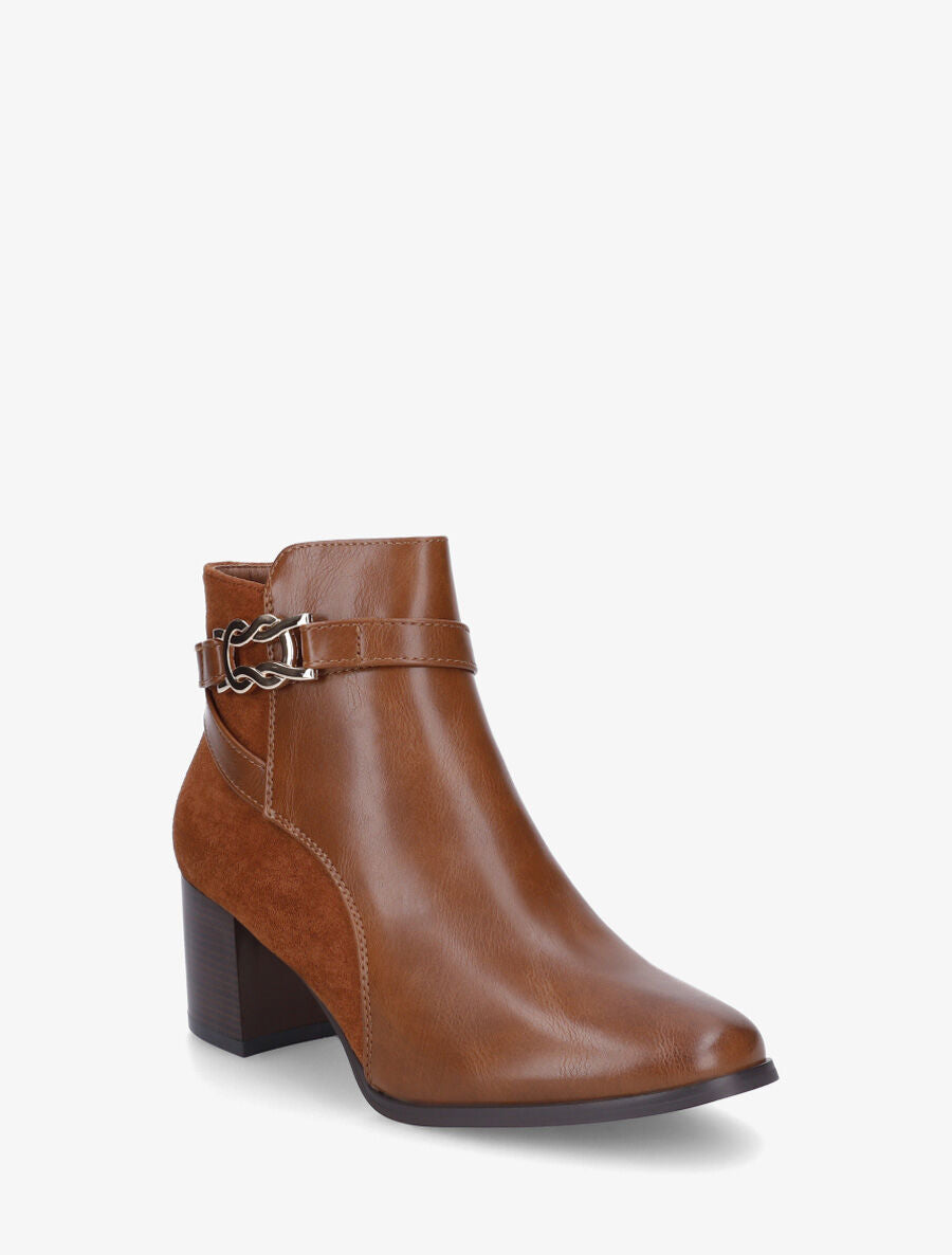 Bottines à talon et boucle décorative - Camel - 2