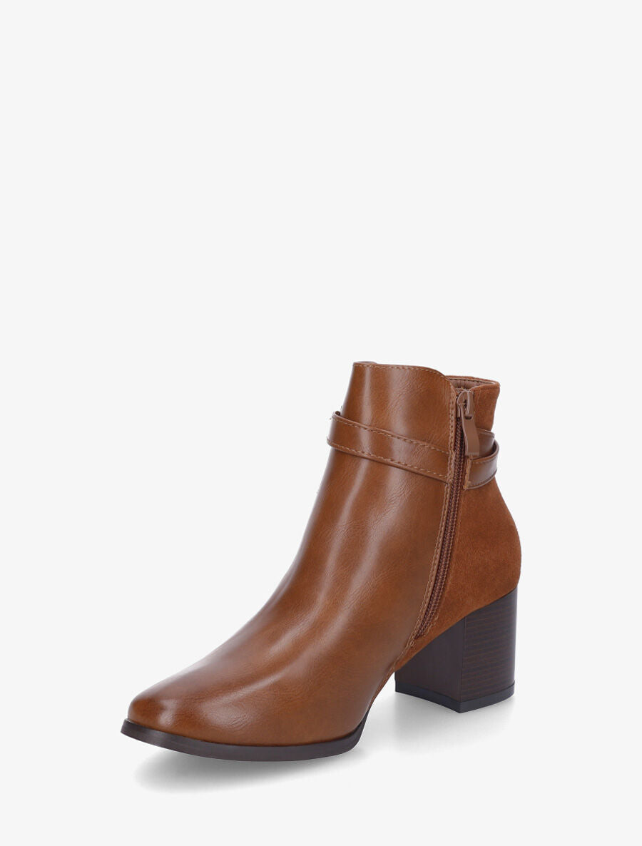 Bottines à talon et boucle décorative - Camel - 3