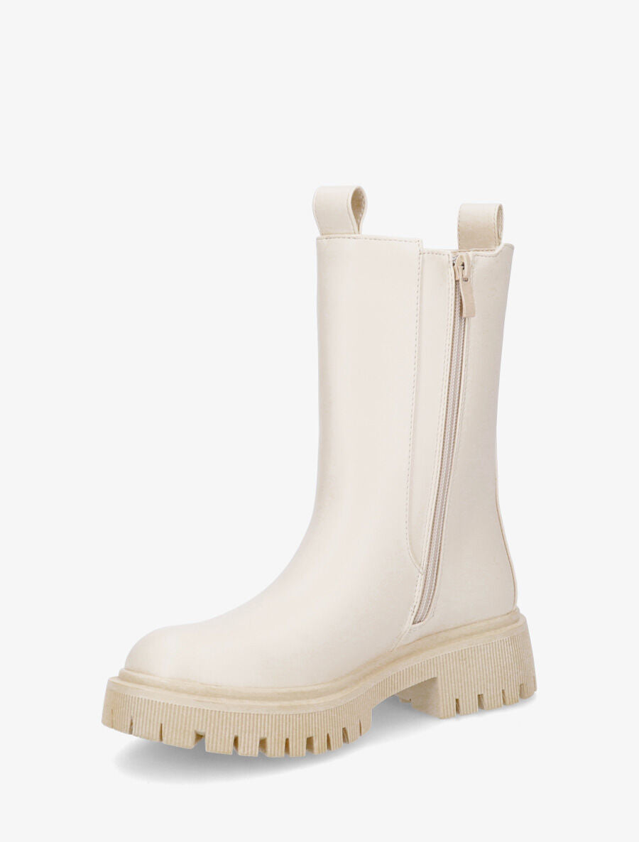 Bottines montantes élastiquées en simili - Crème - 3