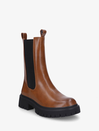 Bottines montantes élastiquées en simili - Camel - 2