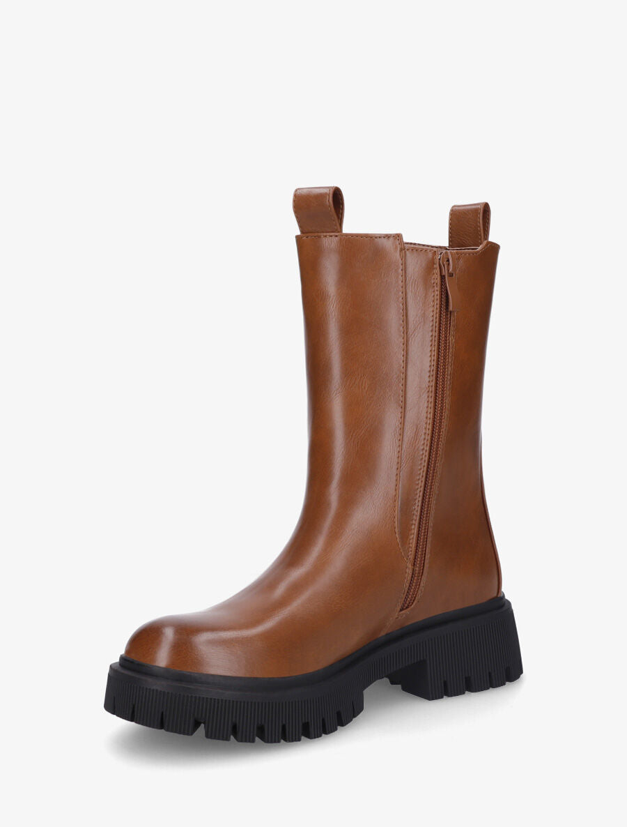 Bottines montantes élastiquées en simili - Camel - 3