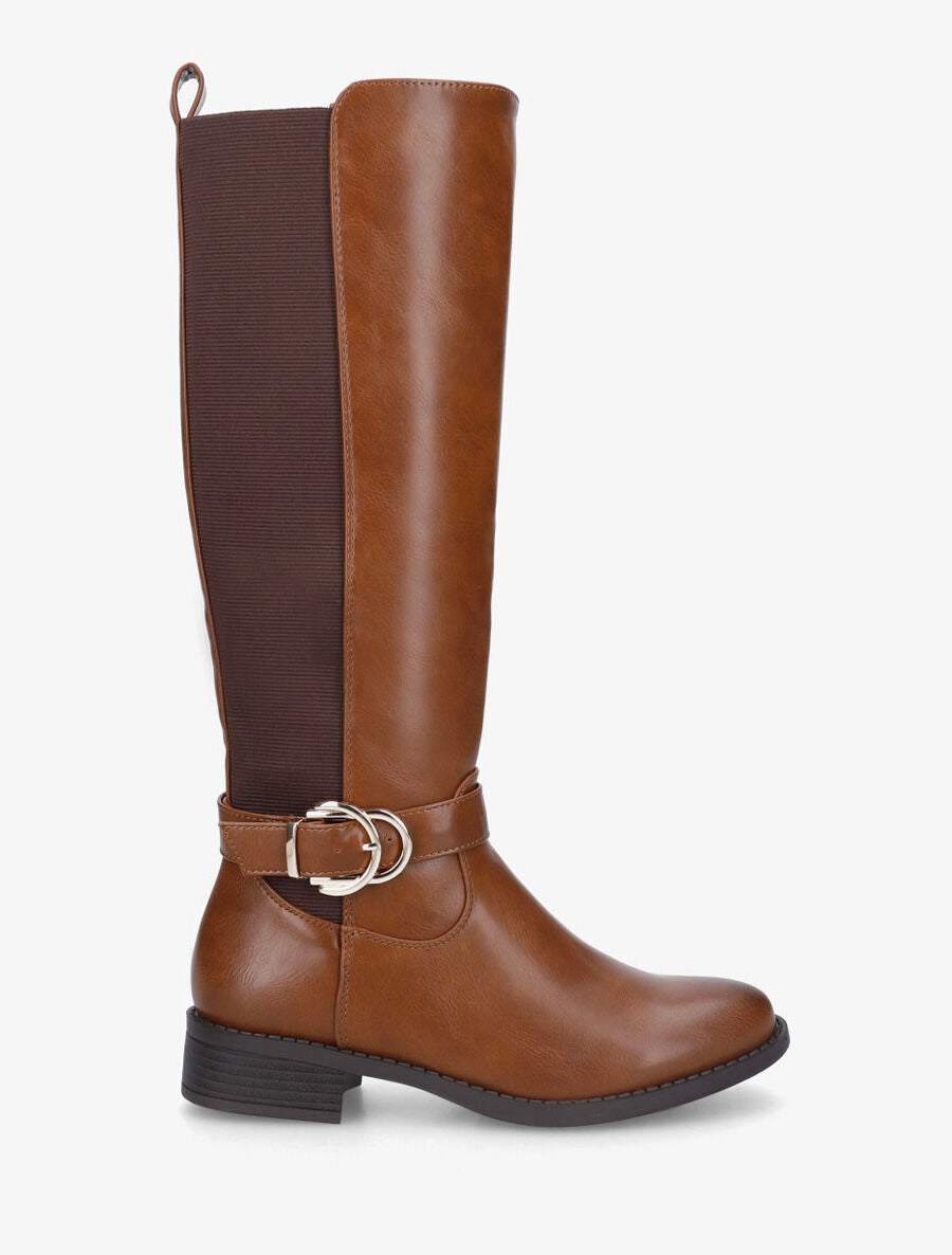 Bottes unies élastiquées et sanglées - Camel - 1