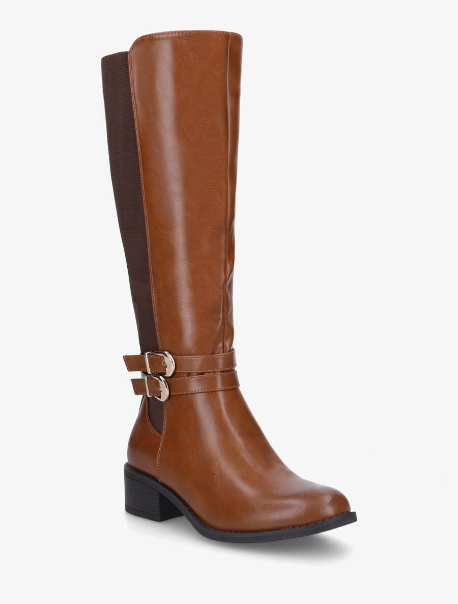 Bottes élastiquées unies à double sangles - Camel - 2