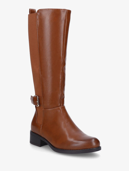 Bottes unies élastiquées et sanglées en simili - Camel - 2
