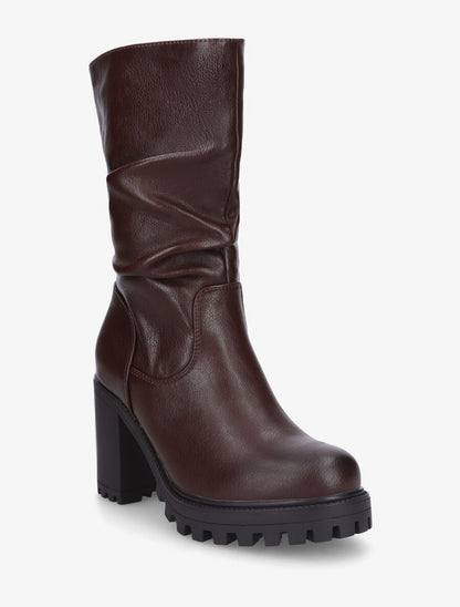 Bottines montantes et plissées en simili - Marron - 2