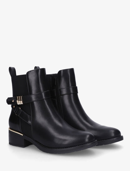 Bottines en simili à boucles et empiècements métallisés - Noir - 4