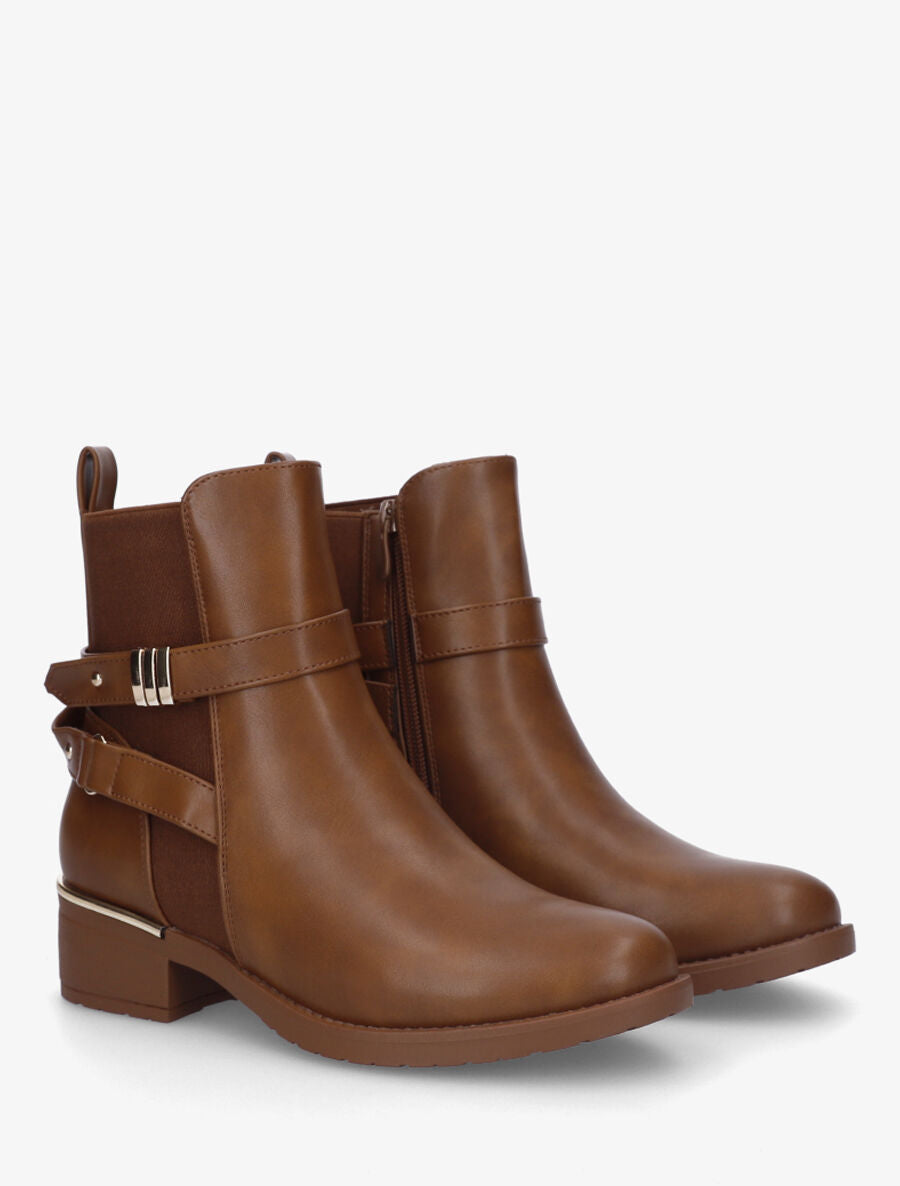 Bottines en simili à boucles et empiècements métallisés - Camel - 4