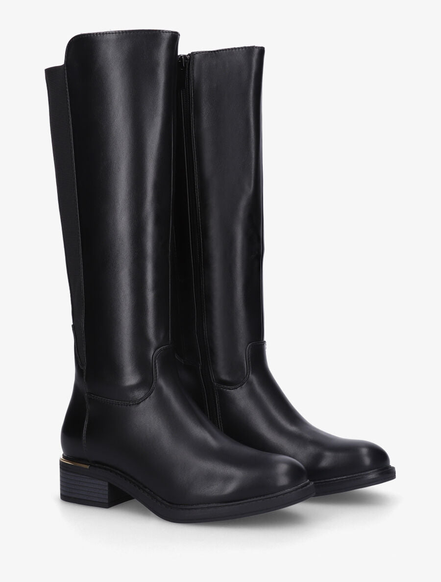 Bottes élastiquées en simili à empiècement métal - Noir - 4