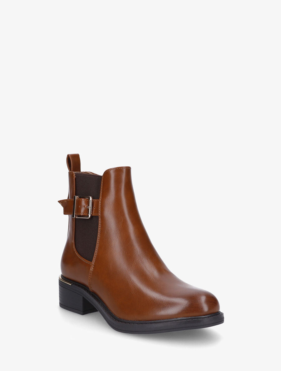 Bottines en simili style chelsea à boucle décorative - Camel - 2