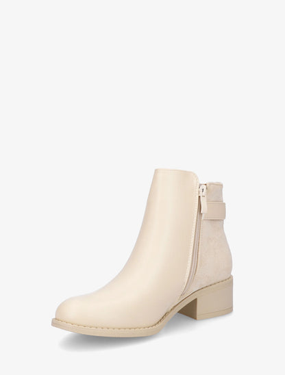Bottines bimatière à boucle décorative - Beige - 3