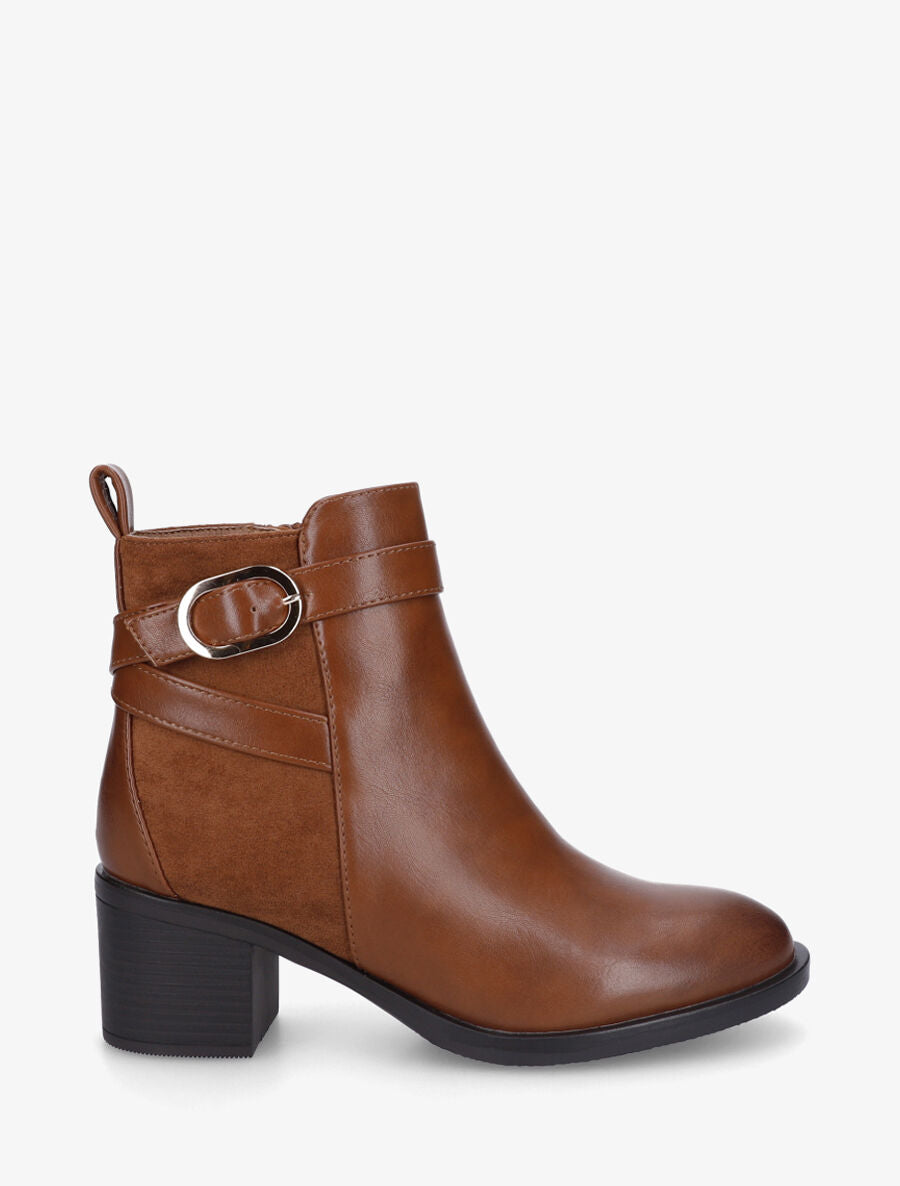 Bottines bimatière à talon - Camel - 1