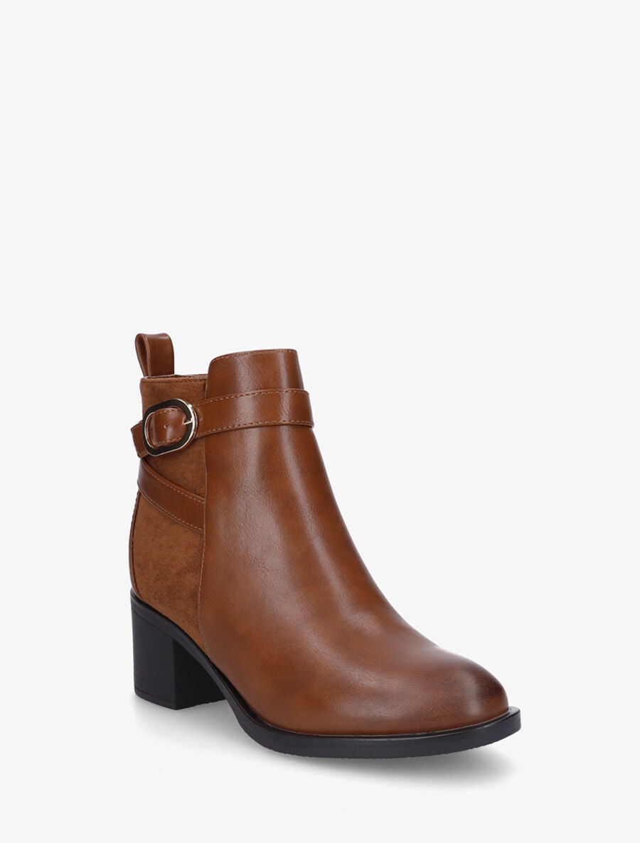 Bottines bimatière à talon - Camel - 2