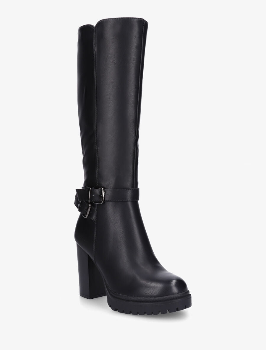 Bottes unies à talon haut et double sangles - Noir - 2