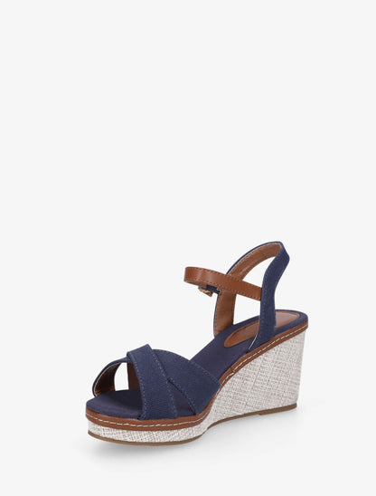 Sandales à brides croisées et semelle style osier - Marine - 3