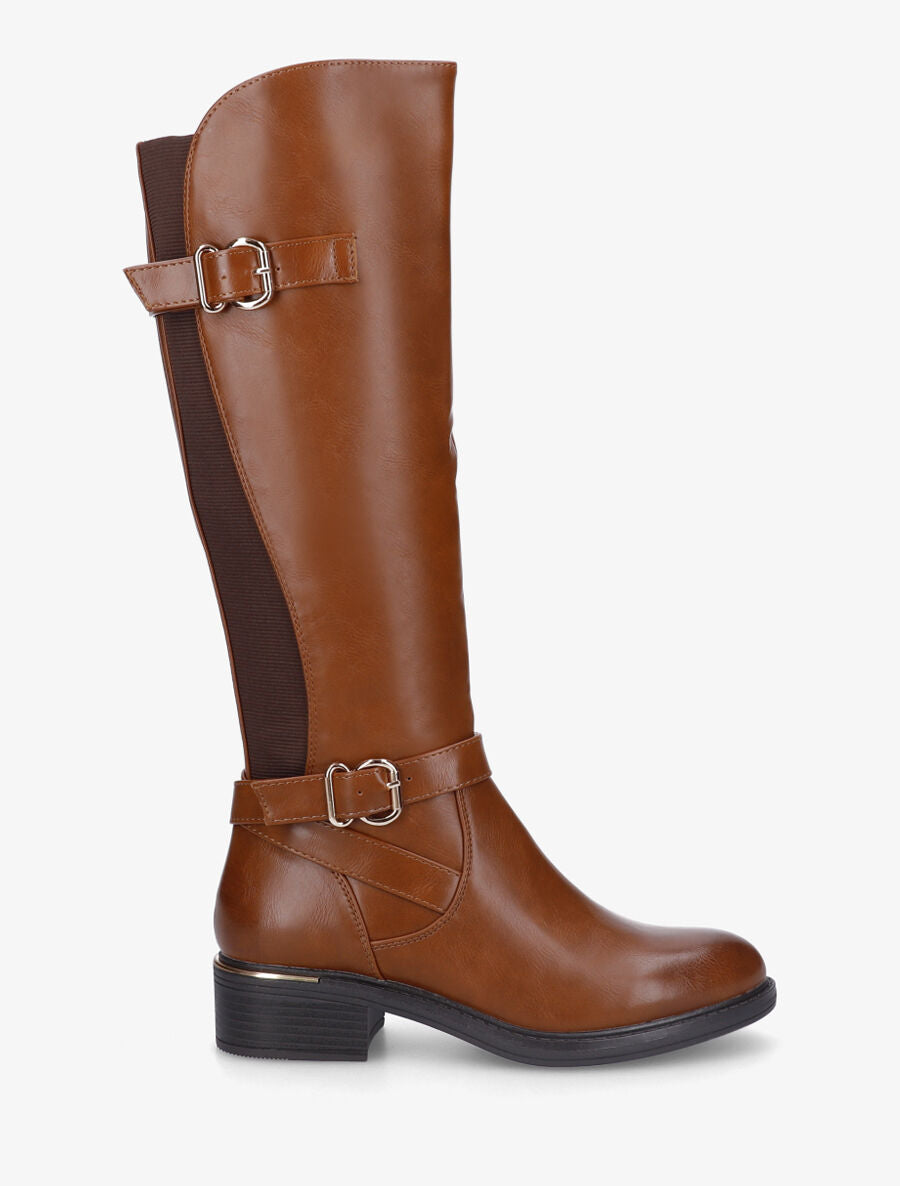Bottes unies élastiquées à double sangles - Camel - 4