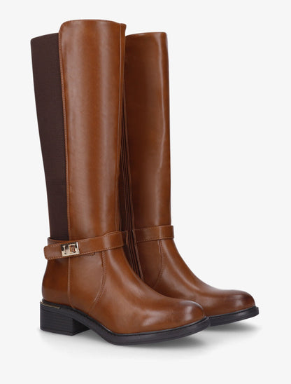 Bottes unies à empiècement métallique au talon - Camel - 4