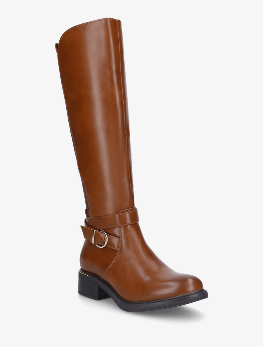 Bottes style cavalière à empiècement métal - Camel - 2